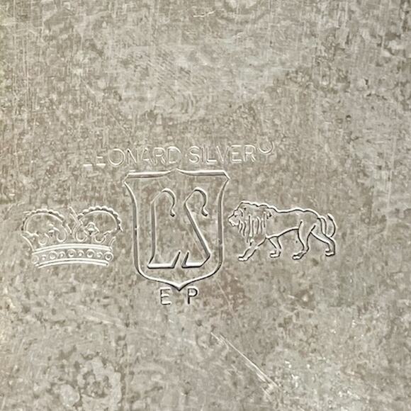 Vintage Leonard Silver Serving Tray Footed Side Handles Festive Holiday Platter - Picture 6 of 13